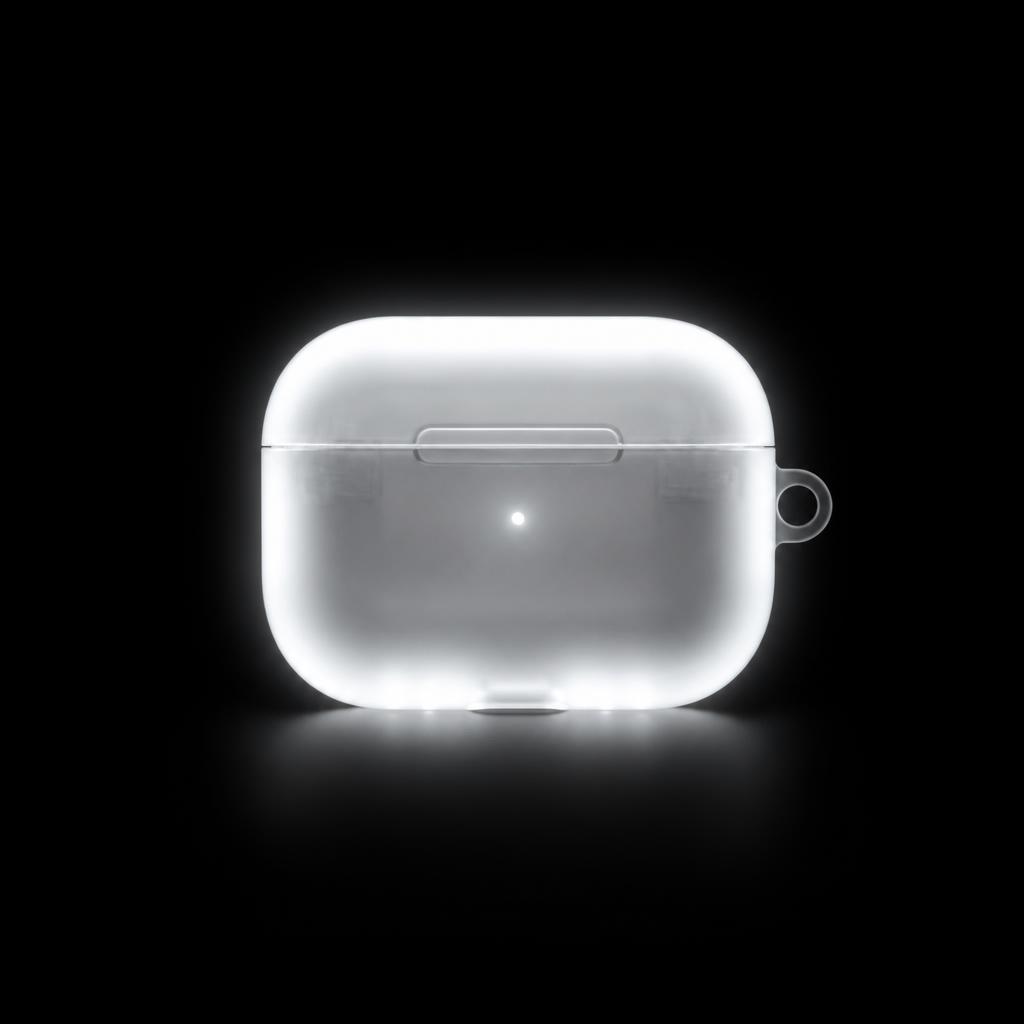 Luminous AirPods case charging its glow